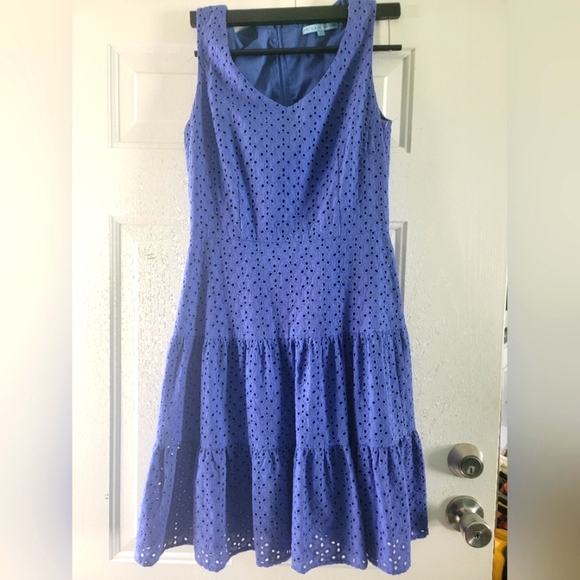 Elegant Blue Eyelet Dress - Picture 1 of 8